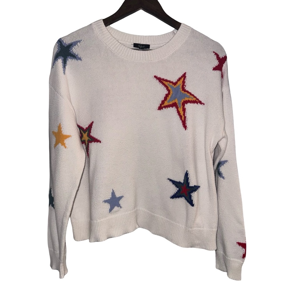 Rails Star Print Sweater Cream Multicolor‎ Cropped Lightweight Pullover small - Picture 2 of 5